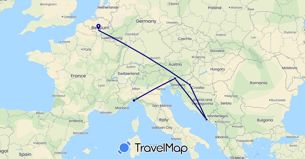 TravelMap itinerary: driving in Belgium, Croatia, Italy, Slovenia (Europe)
